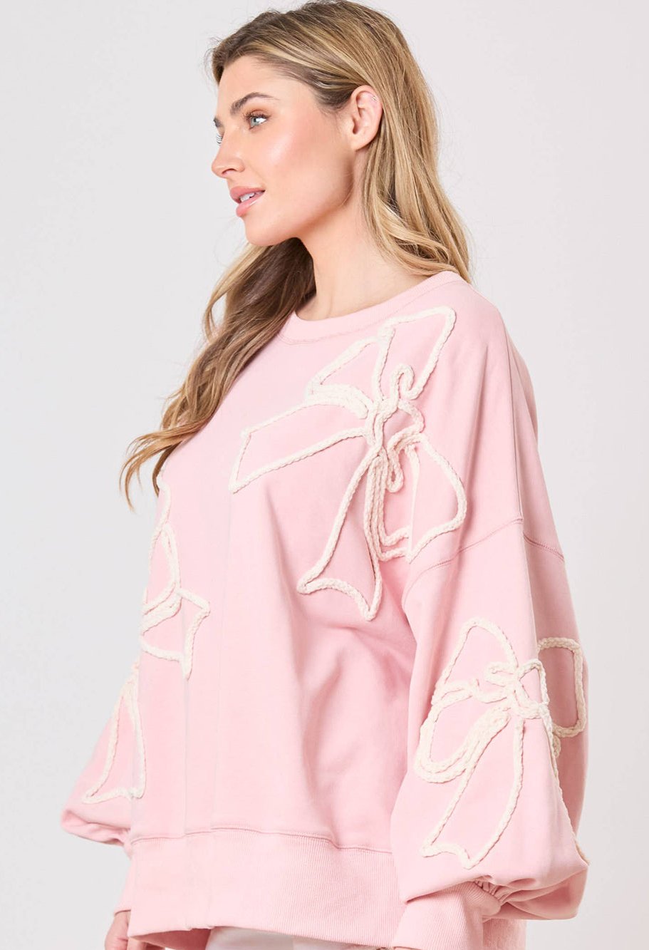 Light Pink Flower Pattern Drop Shoulder Loose Sweatshirt