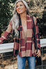 Red Plaid Casual Draped Open Front Cardigan