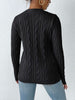 Cable-Knit Round Neck Long Sleeve Sweater