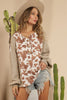 Apricot Animal Print Knitted Sleeve Patchwork Henley Top