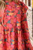 Printed Ruffle Trim Balloon Sleeve Tiered Dress