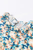 Sky Blue Floral Print Frill Neck Puff Sleeve Blouse