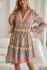 Simply Taupe Ethnic Geometric Print Ruffle Mini Dress