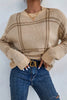 Pink Plaid Pattern Knitted Drop Shoulder Sweater