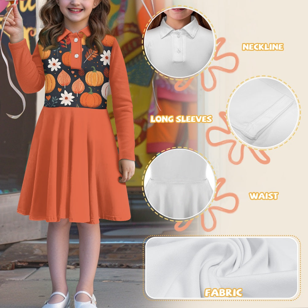 Children's long-sleeved polo shirt midi skirt