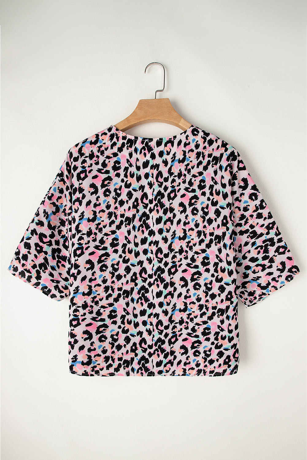 Pink Mixed Leopard Print V Neck Oversized Blouse