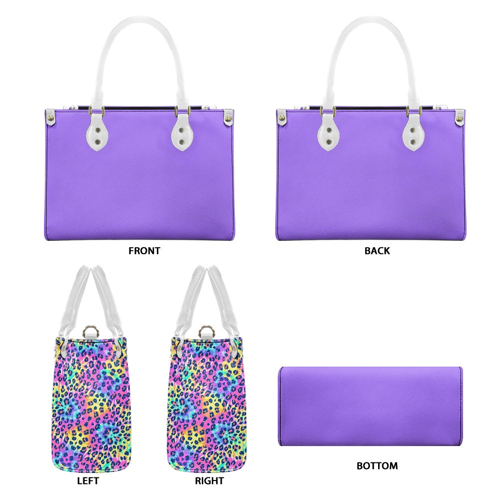 purple tie dye leopard print Women's PU leather twill handbag