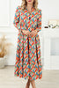 Multicolor Abstract Geometric Print Long Sleeve High Waist Dress