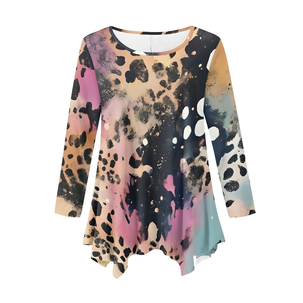 Abstract Irregular Long Sleeve Womens Tops - Stylish and Unique