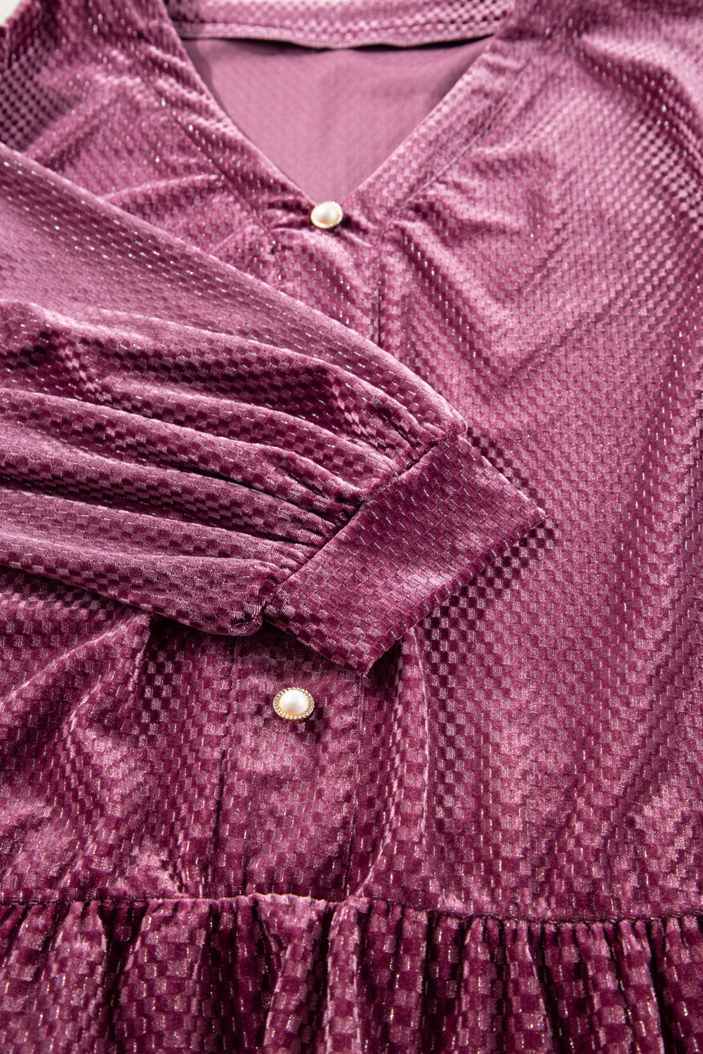 Meadow Mauve Plus Size Textured Velvet Tiered Buttons Tunic Dress