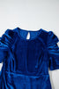 Sail Blue Velvet Ruched Short Sleeve Pocketed Mini Dress