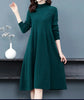 Sweater Dress Mid-Calf Long Chic Female Dresses A-Line Embroidered Wool Knitted Dresses