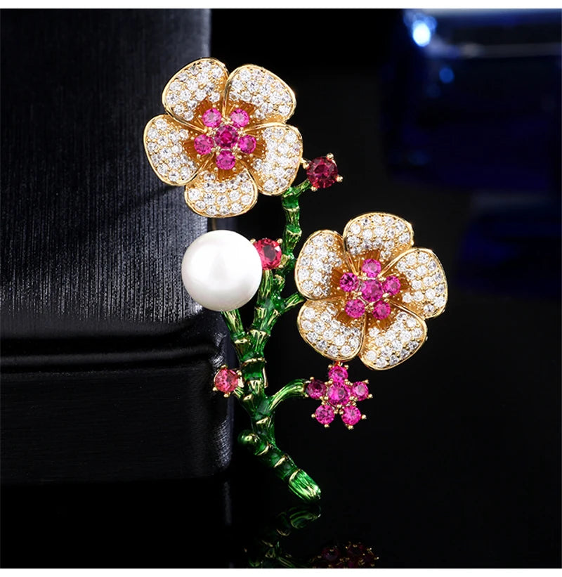 Luxury Pink Zircons Brooch for Women Fashion Flower Brooches Pins Colorful Crystal Sunflower Broach Jewelry broche femme bijoux