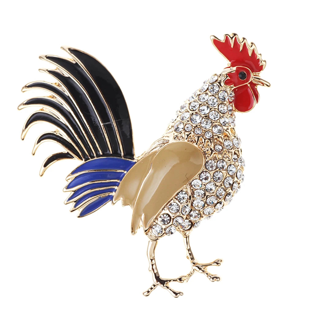 Clear Rhinestone Colorful Enamel  Rooster Brooch Costume Brooch Pin