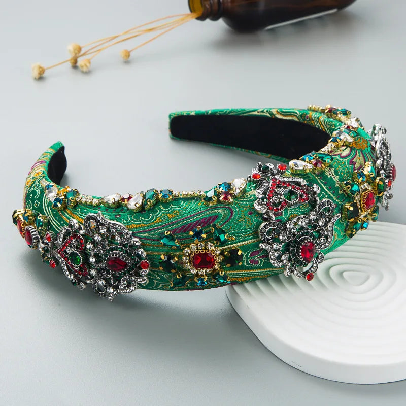 Luxury Baroque Palace  Style Full Rhinestone Headband Hair Accessories Women Thickened Sponge Embroidery Prom Hairband Hair Hoop