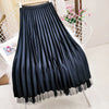 Double Sides Wear Gold Velvet Skirt Female Autumn Winter High Elastic Waist Beading Elegant Skirt Women Velvet Pleated Skirts