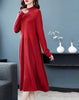 Sweater Dress Mid-Calf Long Chic Female Dresses A-Line Embroidered Wool Knitted Dresses