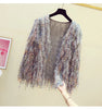 Furry Tassels Long-sleeved Knitted Cardigan Women's Autumn/winter Casual Sweater Jacket