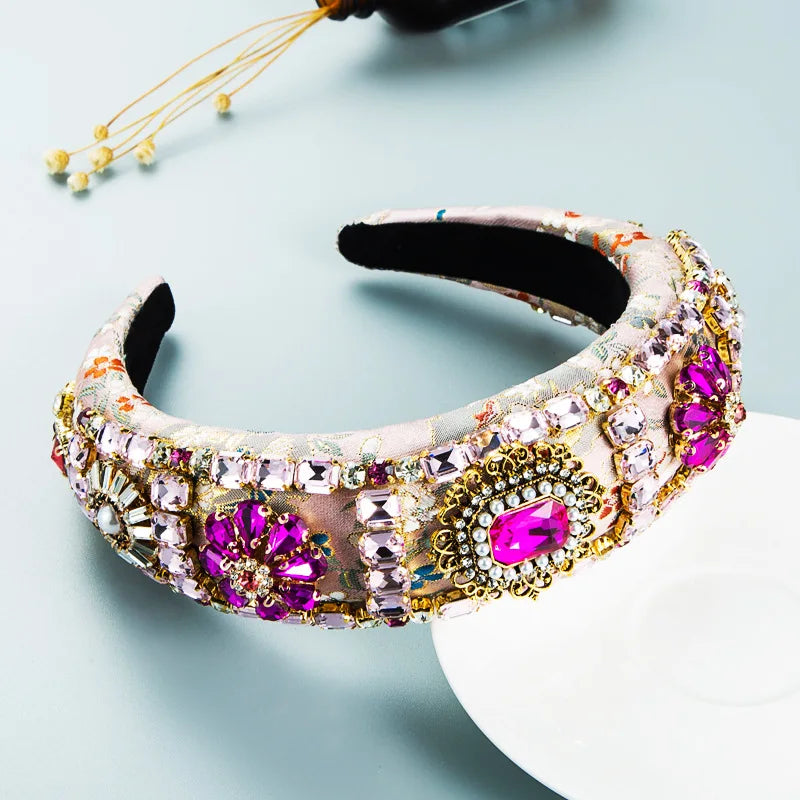 Luxury Baroque Palace  Style Full Rhinestone Headband Hair Accessories Women Thickened Sponge Embroidery Prom Hairband Hair Hoop