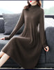 Sweater Dress Mid-Calf Long Chic Female Dresses A-Line Embroidered Wool Knitted Dresses