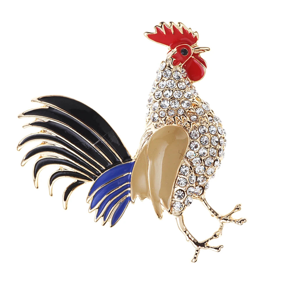 Clear Rhinestone Colorful Enamel  Rooster Brooch Costume Brooch Pin