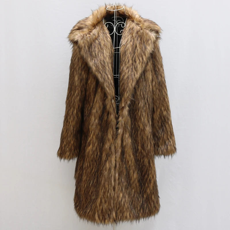 New autumn and winter fur coat for women, a coat of imitation raccoon fur, a long warm windbreaker in large size, fur jacket