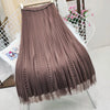 Double Sides Wear Gold Velvet Skirt Female Autumn Winter High Elastic Waist Beading Elegant Skirt Women Velvet Pleated Skirts