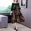 Velvet Dress Women 2024 New Casual Mom's Loose Maxi Robe  Long Sleeves Printing Winter Party Vestidos