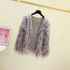 Furry Tassels Long-sleeved Knitted Cardigan Women's Autumn/winter Casual Sweater Jacket