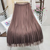 Double Sides Wear Gold Velvet Skirt Female Autumn Winter High Elastic Waist Beading Elegant Skirt Women Velvet Pleated Skirts