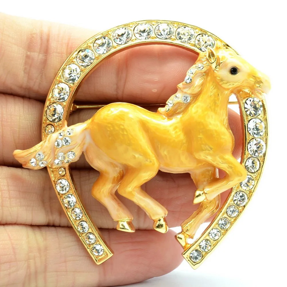 Real Austrian Crystals Enamel Horseshoe Horse Brooch Broach Pin for Women Jewelry SBA4515 On Sale