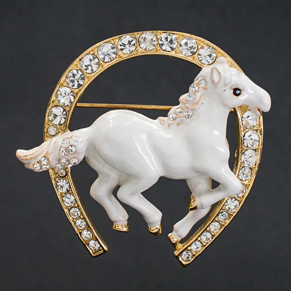 Real Austrian Crystals Enamel Horseshoe Horse Brooch Broach Pin for Women Jewelry SBA4515 On Sale