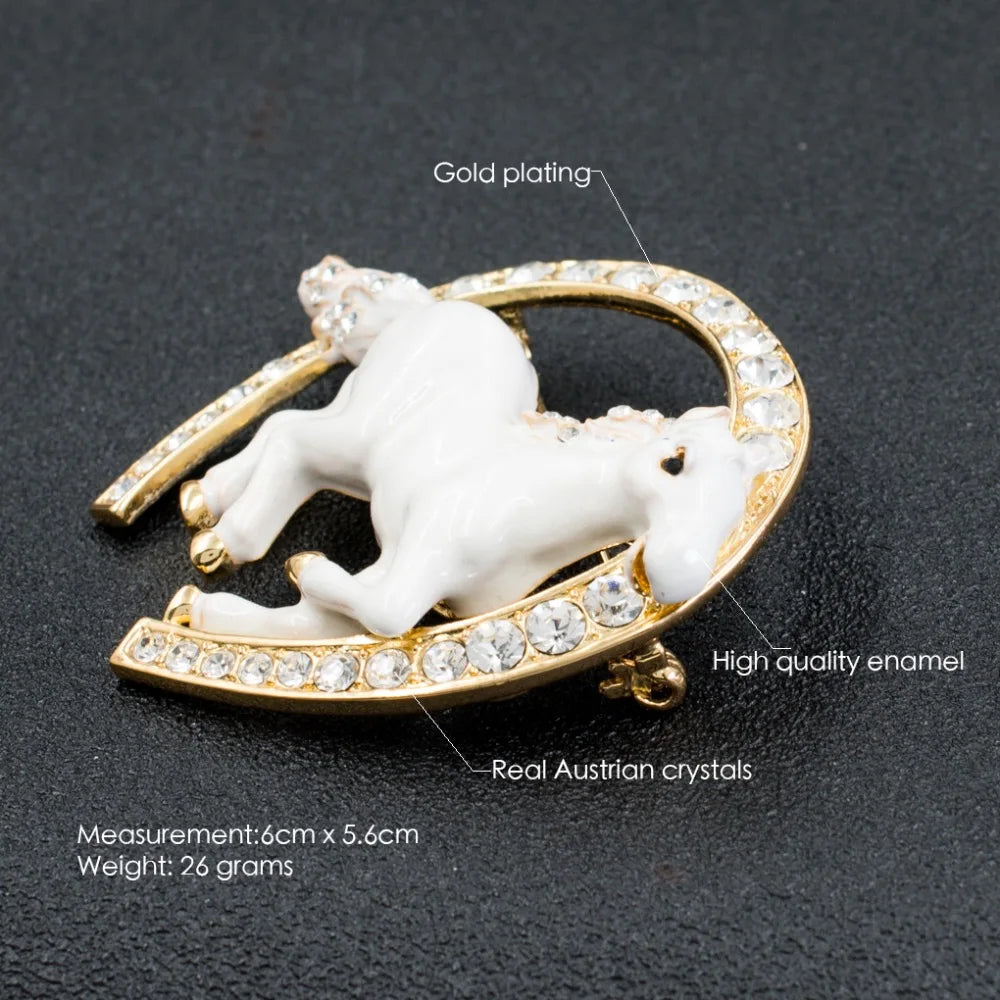 Real Austrian Crystals Enamel Horseshoe Horse Brooch Broach Pin for Women Jewelry SBA4515 On Sale