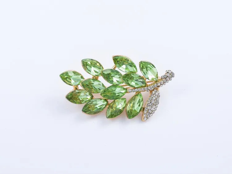 New Fashion Girl Dress Crystal Brooches High Quality Rhinestone Broach Jogos Vorazes Leaves  Brooches For Women Wedding  X1452