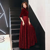 wei yin 2022 Wine Red Evening Dress V-neck Half Sleeve Lace Sequins Floor-length Formal Prom Gowns Custom Robe De Soiree WY1615