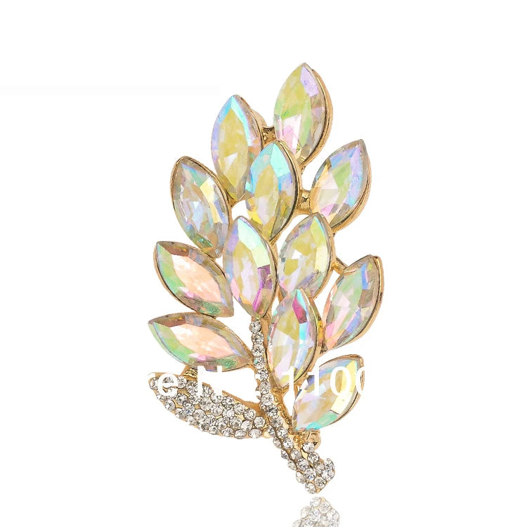 New Fashion Girl Dress Crystal Brooches High Quality Rhinestone Broach Jogos Vorazes Leaves  Brooches For Women Wedding  X1452