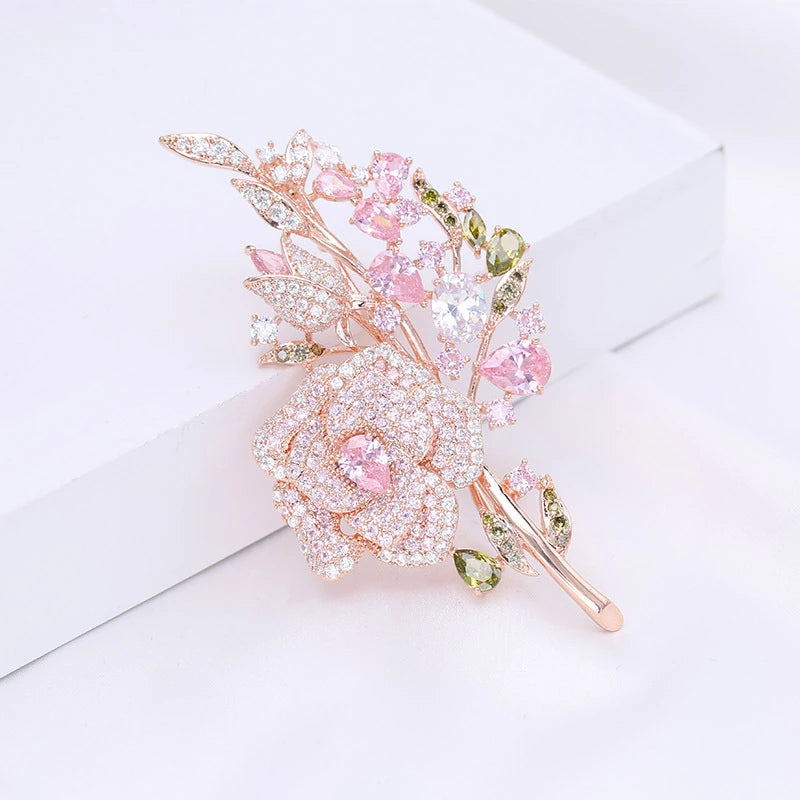 Luxury Pink Zircons Brooch for Women Fashion Flower Brooches Pins Colorful Crystal Sunflower Broach Jewelry broche femme bijoux