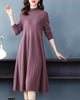 Sweater Dress Mid-Calf Long Chic Female Dresses A-Line Embroidered Wool Knitted Dresses