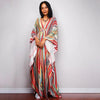 Rainbow Stripe Print Maxi Dress Women Elegant Dubai Abaya With Long Sleeve Design Trend Kaftan Casual Party Resortwear Butterfly