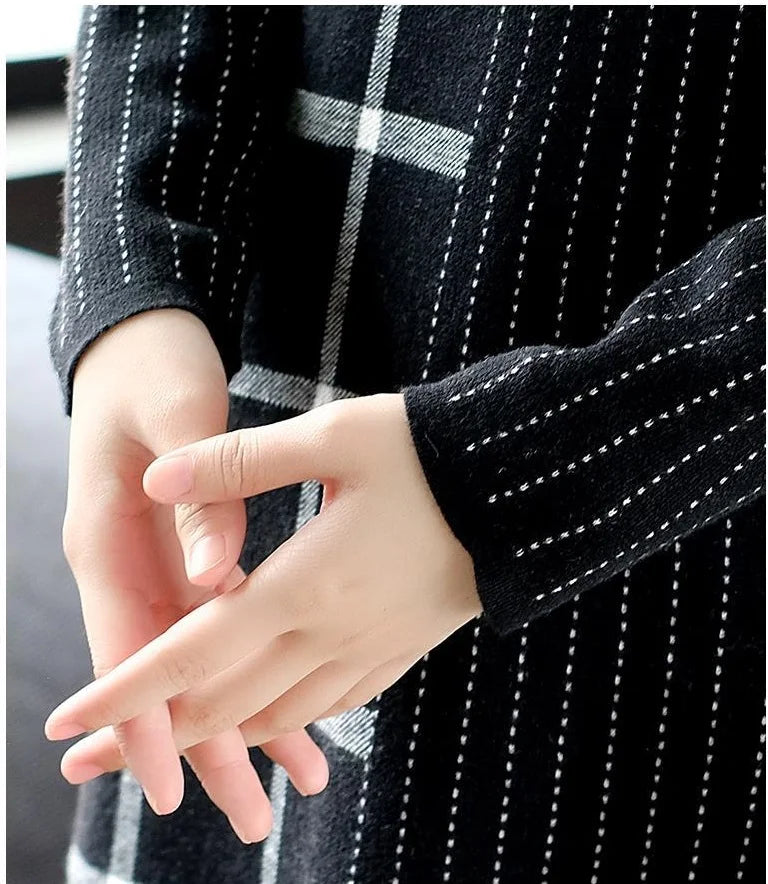 Knitted Sweater Dress Female Autumn Winter Dress Long Sleeve Half Turtleneck Sweater Women Dress Office Lady Casual Mid Dress