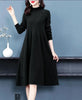 Sweater Dress Mid-Calf Long Chic Female Dresses A-Line Embroidered Wool Knitted Dresses