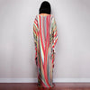 Rainbow Stripe Print Maxi Dress Women Elegant Dubai Abaya With Long Sleeve Design Trend Kaftan Casual Party Resortwear Butterfly