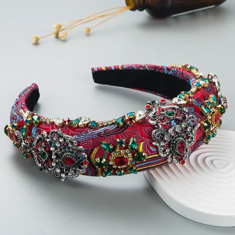 Luxury Baroque Palace  Style Full Rhinestone Headband Hair Accessories Women Thickened Sponge Embroidery Prom Hairband Hair Hoop