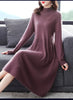 Sweater Dress Mid-Calf Long Chic Female Dresses A-Line Embroidered Wool Knitted Dresses