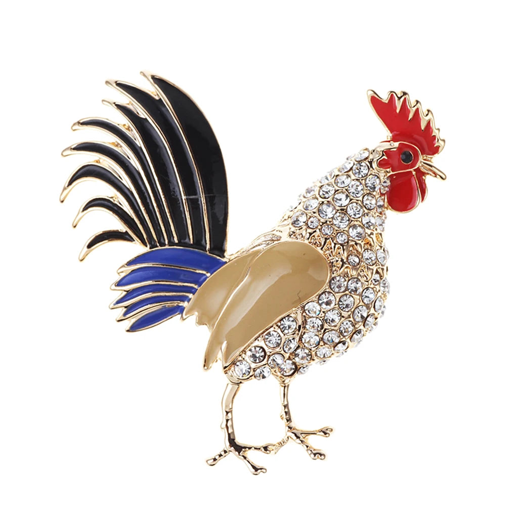 Clear Rhinestone Colorful Enamel  Rooster Brooch Costume Brooch Pin