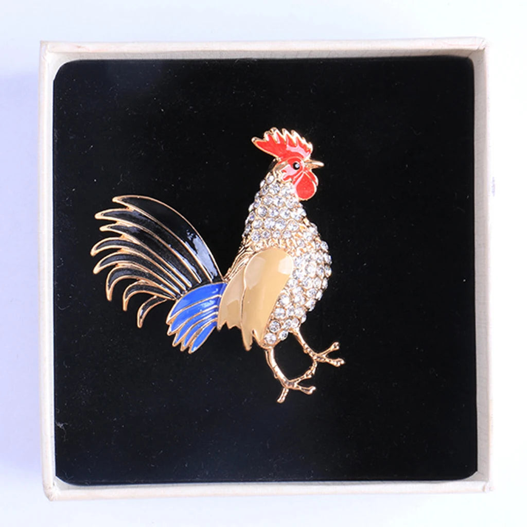 Clear Rhinestone Colorful Enamel  Rooster Brooch Costume Brooch Pin