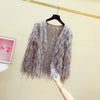 Furry Tassels Long-sleeved Knitted Cardigan Women's Autumn/winter Casual Sweater Jacket