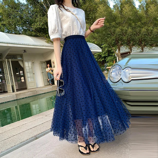 Polka Dot Mesh Skirt