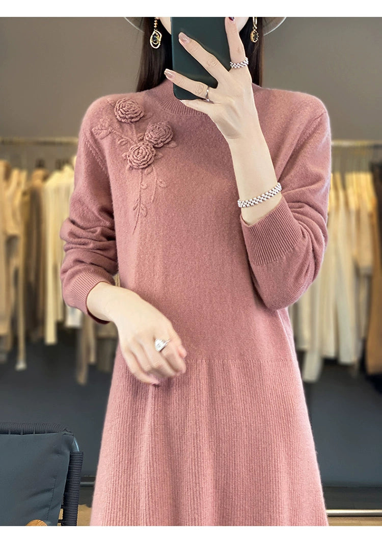 Vintage Half Turtleneck Handmade Embroidered Dress Cashmere Sweater