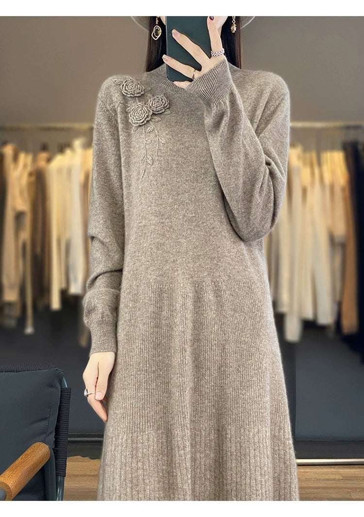 Vintage Half Turtleneck Handmade Embroidered Dress Cashmere Sweater